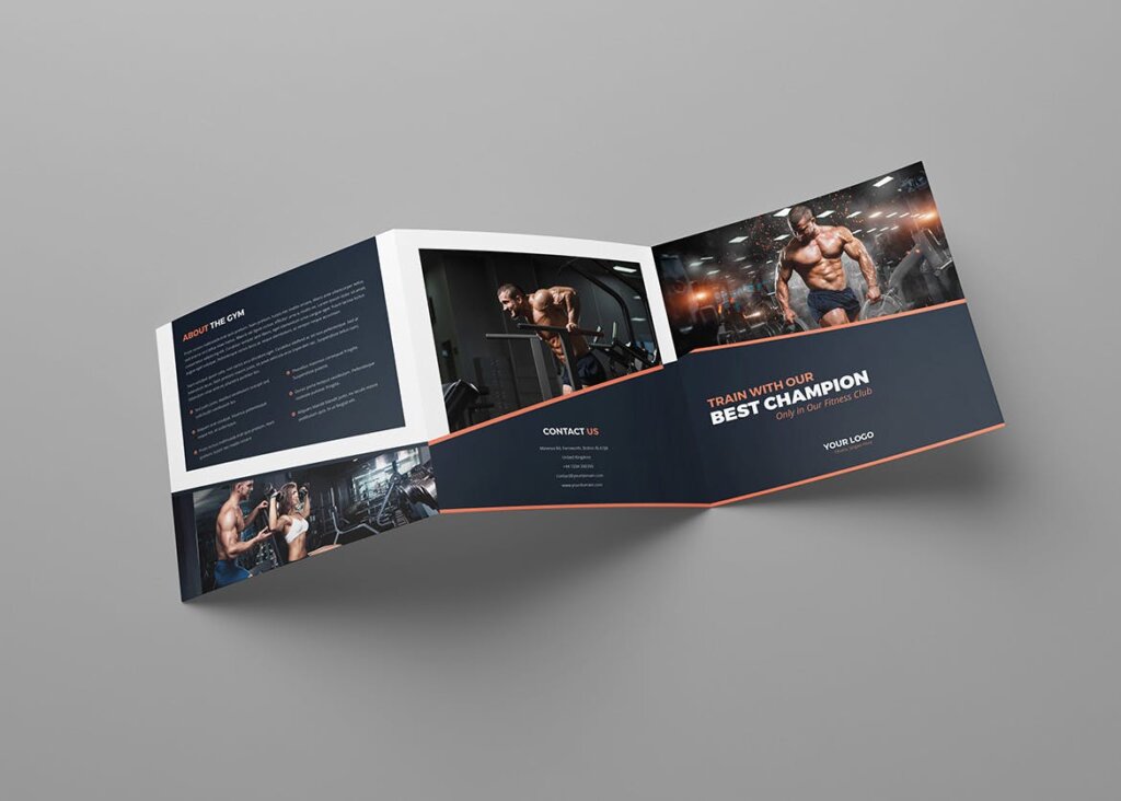 健身俱乐部三折页产品手册模板素材下载Brochure Gym Tri Fold Square插图2