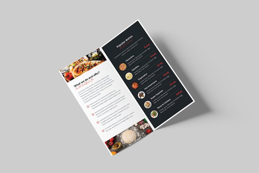 酒馆餐饮店两折页传单模版素材下载Brochure Restaurant Bi Fold DL插图2