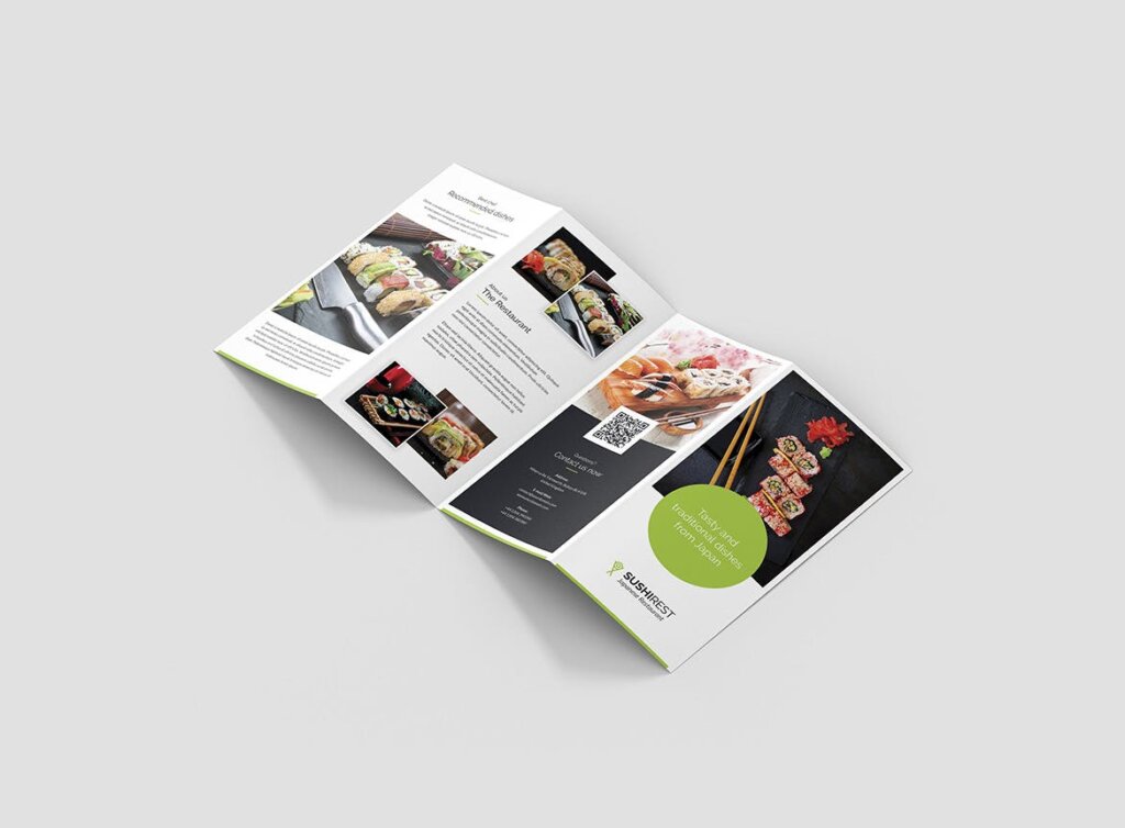 大众品牌海鲜自助专业因数品模板素材下载Brochure Sushi Restaurant 4 Fold插图2