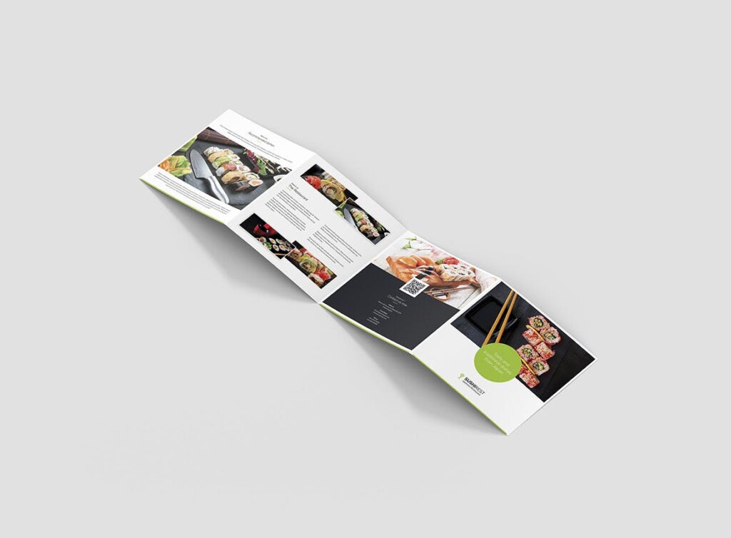 寿司日本食品寿司餐饮三折页印刷品模板素材下载Brochure Sushi Restaurant 4 Fold Square插图2