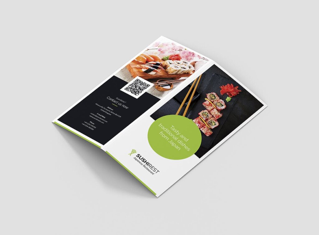 寿司餐饮日料品牌餐厅菜单模版素材下载Brochure Sushi Restaurant Bi Fold DL插图1