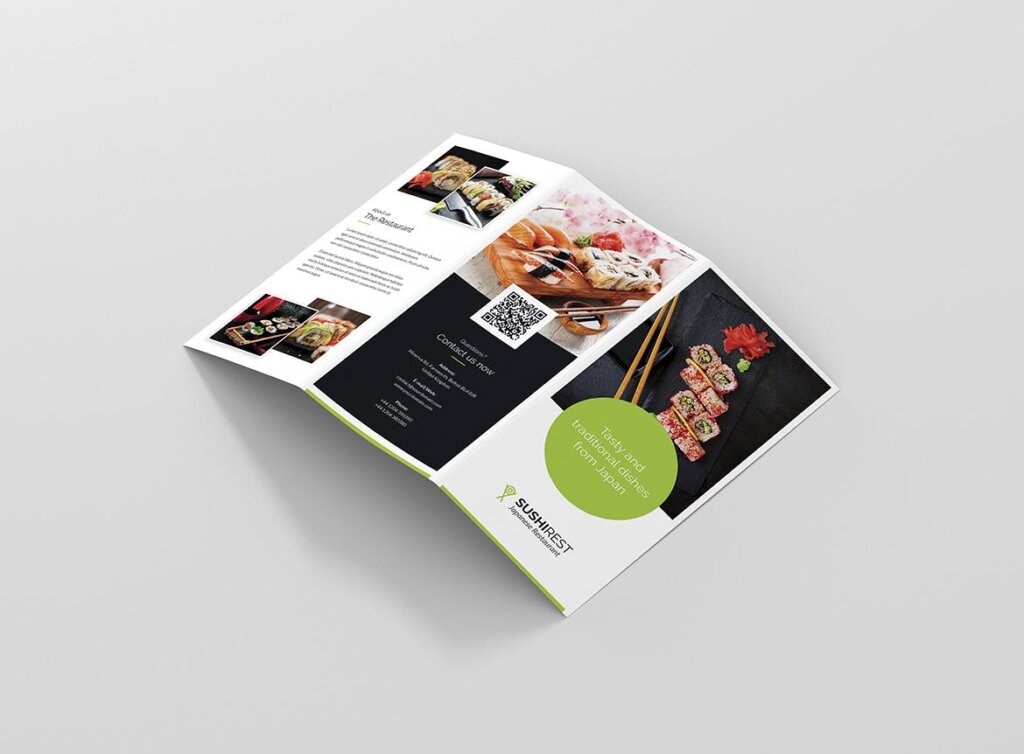 日本寿司店海鲜印刷品三折页模版素材下载Brochure Sushi Restaurant Tri Fold插图2