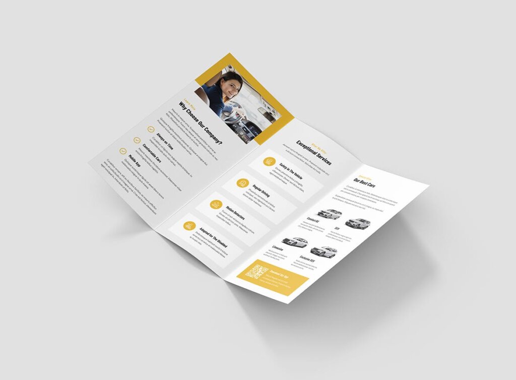 出租车货运物流三折页模板素材下载Brochure Taxi Cab Tri Fold插图2