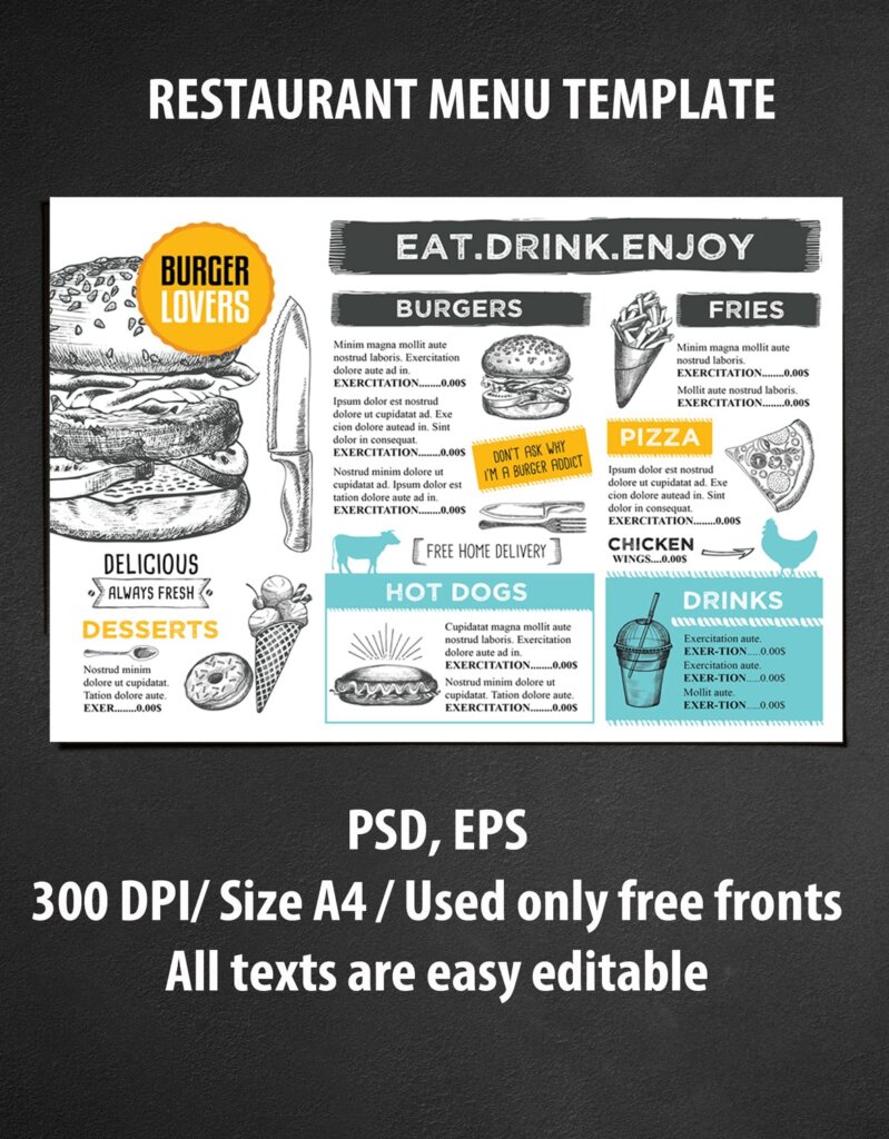 汉堡菜单模板餐厅传单印刷品模版素材下载Burger Menu Template Restaurant插图2