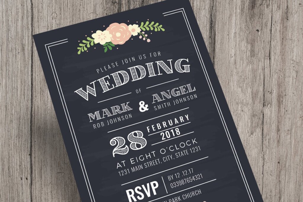 婚礼邀请函传单海报模板素材下载Chalkboard style wedding invitation插图2
