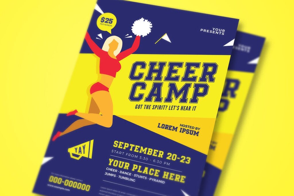 舞蹈瑜伽活动派对海报传单模板素材Cheer Camp Flyer插图1