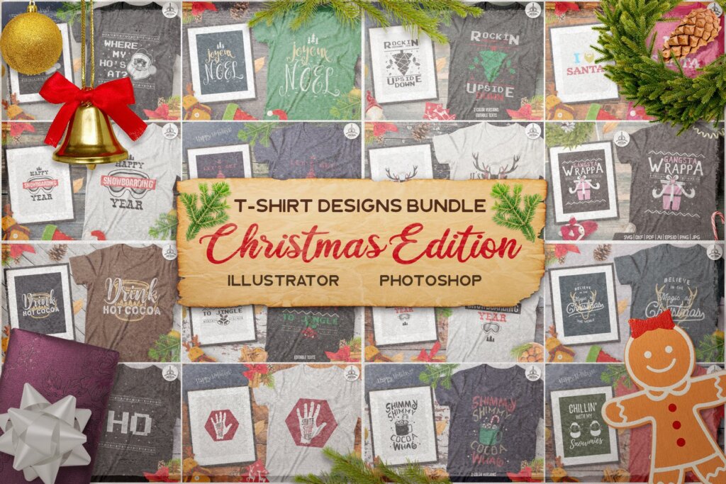 圣诞节装饰图案/T恤装饰图案纹理素材下载hristmas Designs Mega Bundle, Retro Xmas Designs插图2