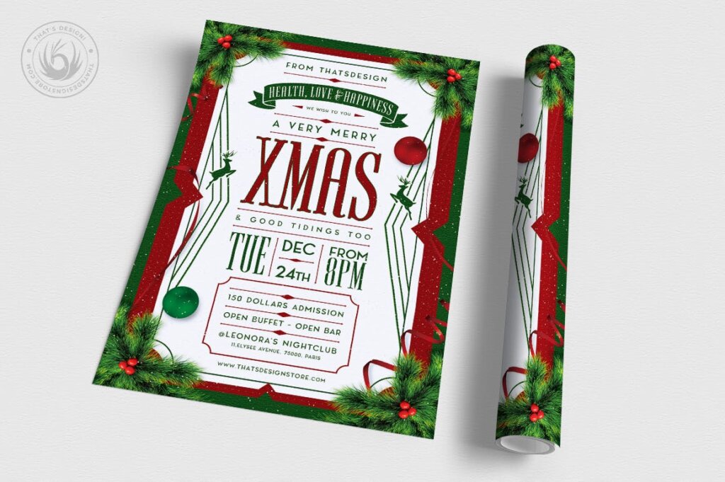 圣诞节海报传单模版素材下载Christmas Eve Flyer Template V8插图2