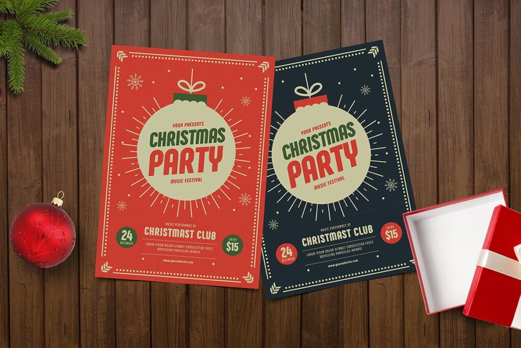 圣诞节海报宣传单素材模板Christmas Party Flyer KY4WS2插图2