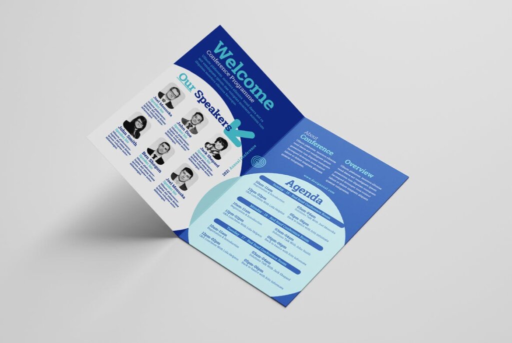 互联网技术峰会会议双折小册子印刷品模板折页Conference Bifold Brochure插图1