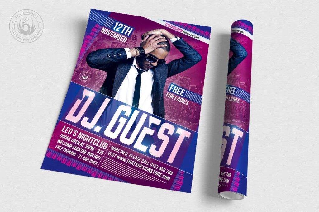 现代简约设计文艺背景摇滚音乐海报传单模板素材下载DJ Guest Flyer Template V1插图2