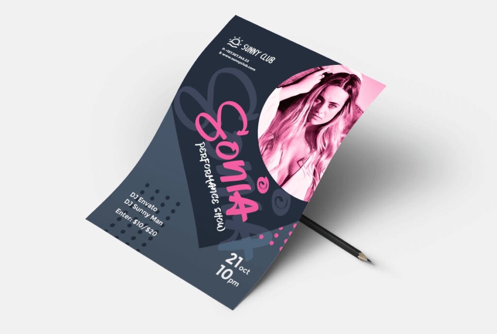 现代设计感摇滚舞蹈传单海报模板素材下载DJ Sonia Party Flyer Poster插图2