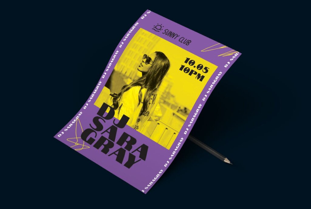 摇滚音乐海报传单模版素材下载DJSaraGray Party Poster插图2