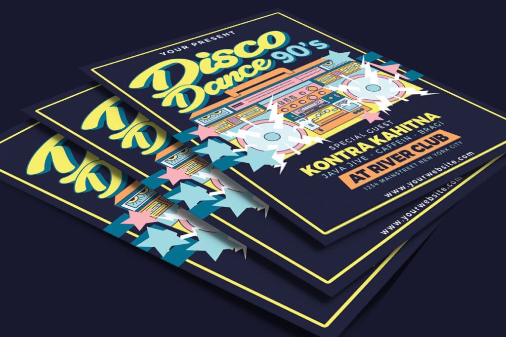 摇滚音乐海报传单模版素材下载Disco Dance 90’s Party插图2