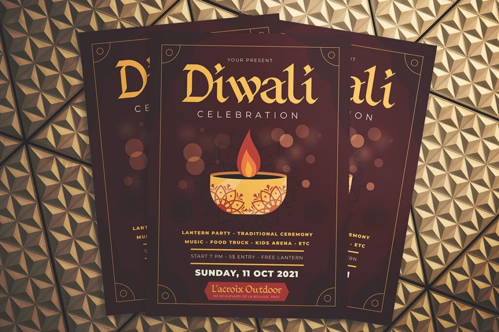 排灯节庆祝传单海报模版素材Diwali Celebration Flyer插图2