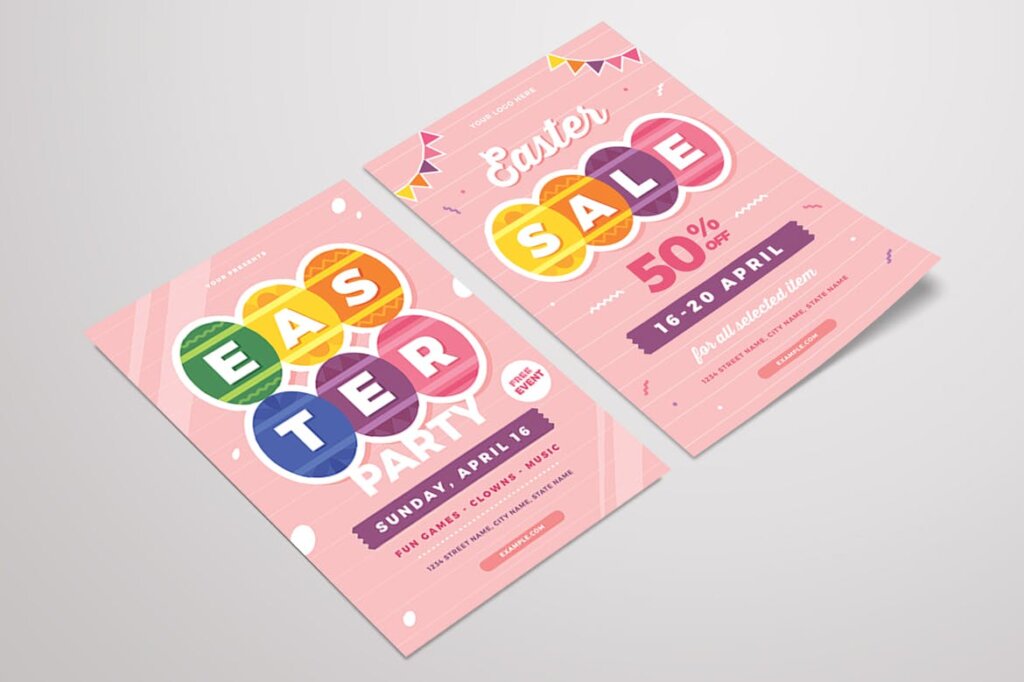 彩虹风格复活节的传单海报模板素材下载Easter Party Sale Flyer插图2