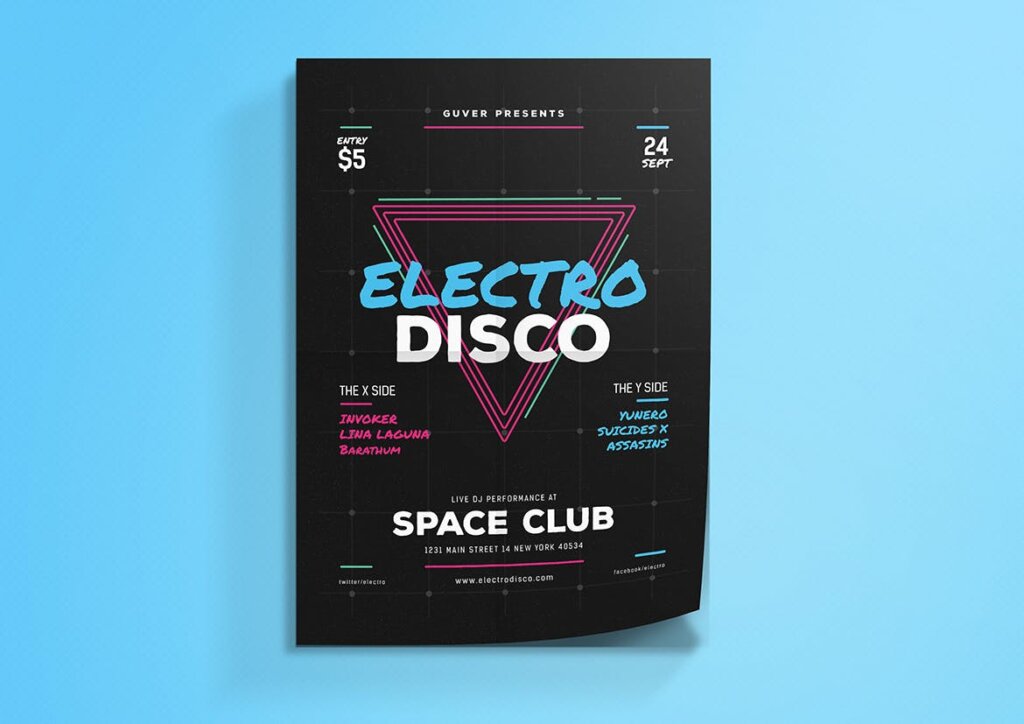 精致几何图案背景电子音乐摇滚传单海报模板生存爱Electro Disco Event Flyer插图2
