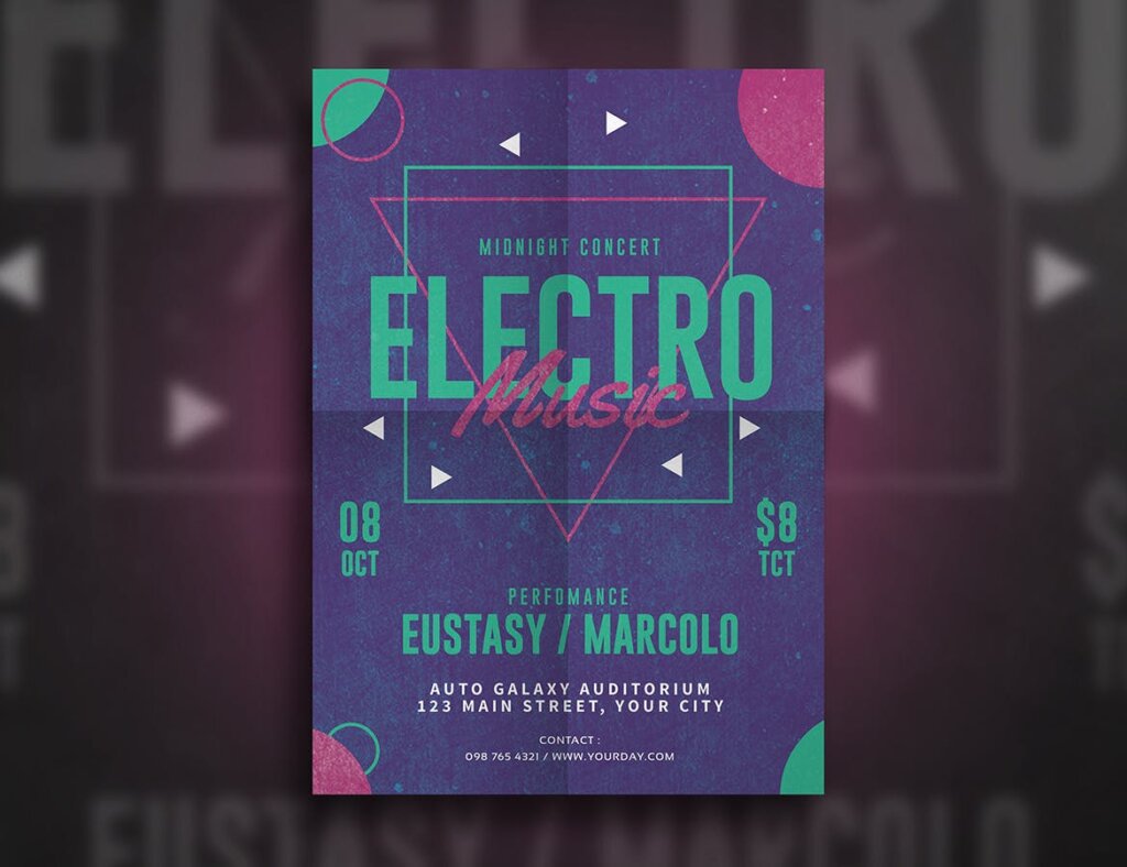 精致文艺电子音乐节日传单海报模板素材下载Electro Party Flyer MSDWUS插图2