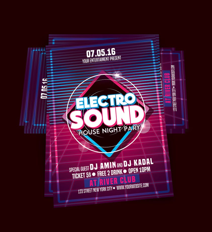 电子音乐海报传单模版素材下载Electro Sound Music Party插图2