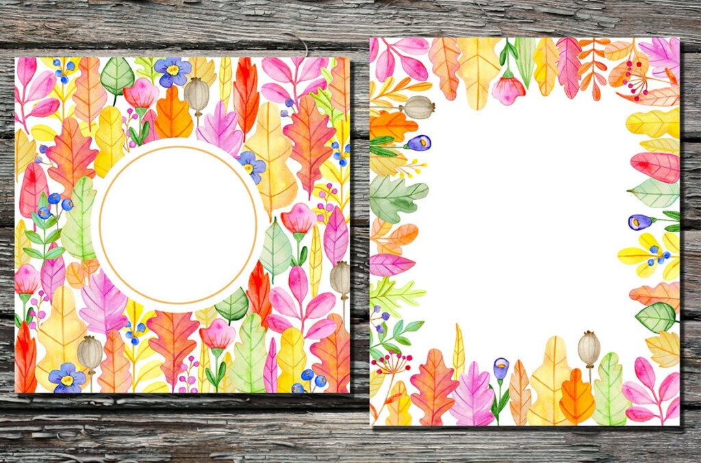 手绘水彩秋季花卉图形元素装饰图案纹理下载Fall Colors Watercolor Design Kit插图2