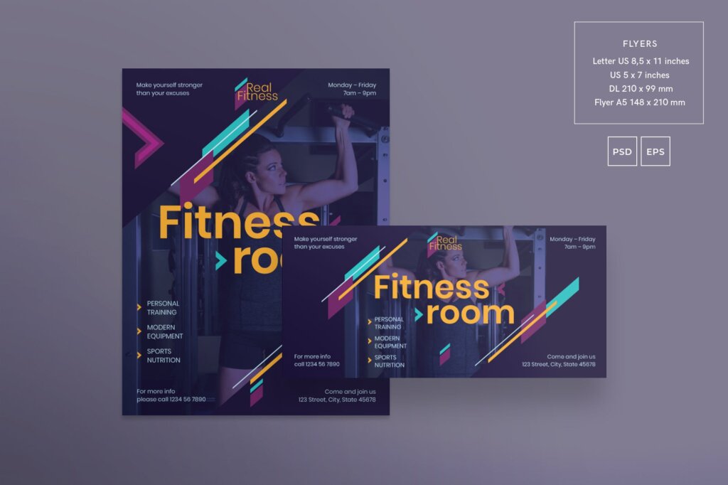 几何图形健身海报传单模版素材下载Fitness Gym Flyer and Poster Template插图2