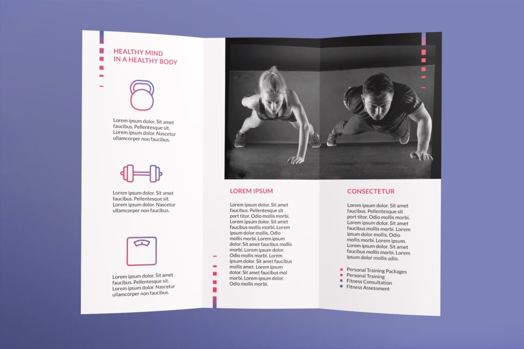 健身瑜伽行业折页招生宣传折页模板Fitness Studio Brochure Trifold插图2