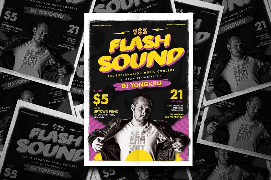 时尚音乐派对音乐传单海报模板Flash Sound Music Party Flyer插图2