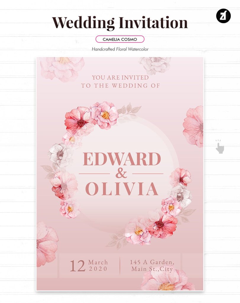 唯美邀请函模版素材下载Floral Hand-drawn Watercolor Wedding Invitation插图2