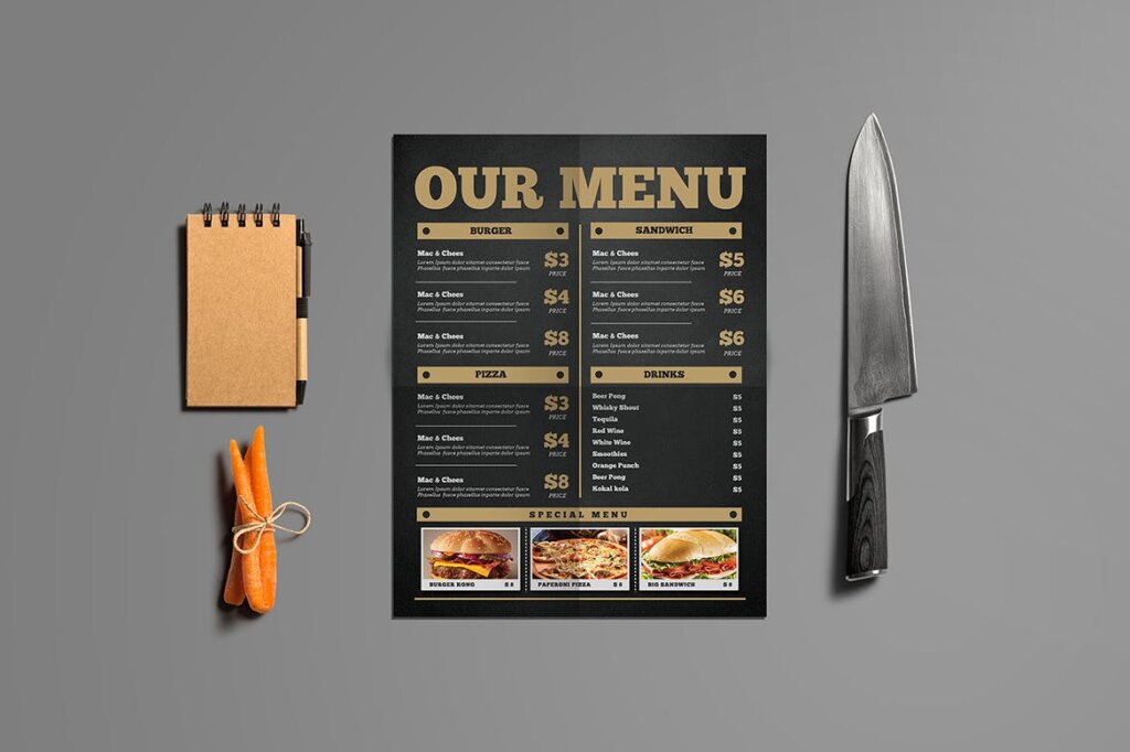 黑色高端奢华食品菜单传单模板Asphalt Food Menu Flyer Template F7LVNH插图2
