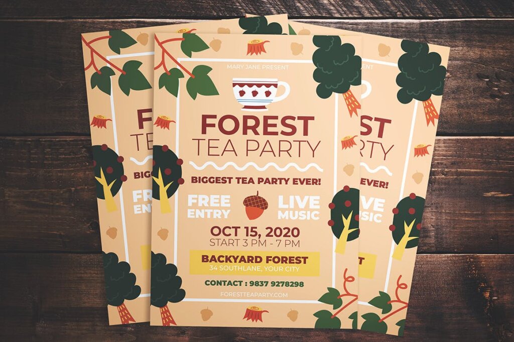 森林茶话会传单海报传单模板素材下载Forest Tea Party Flyer插图2