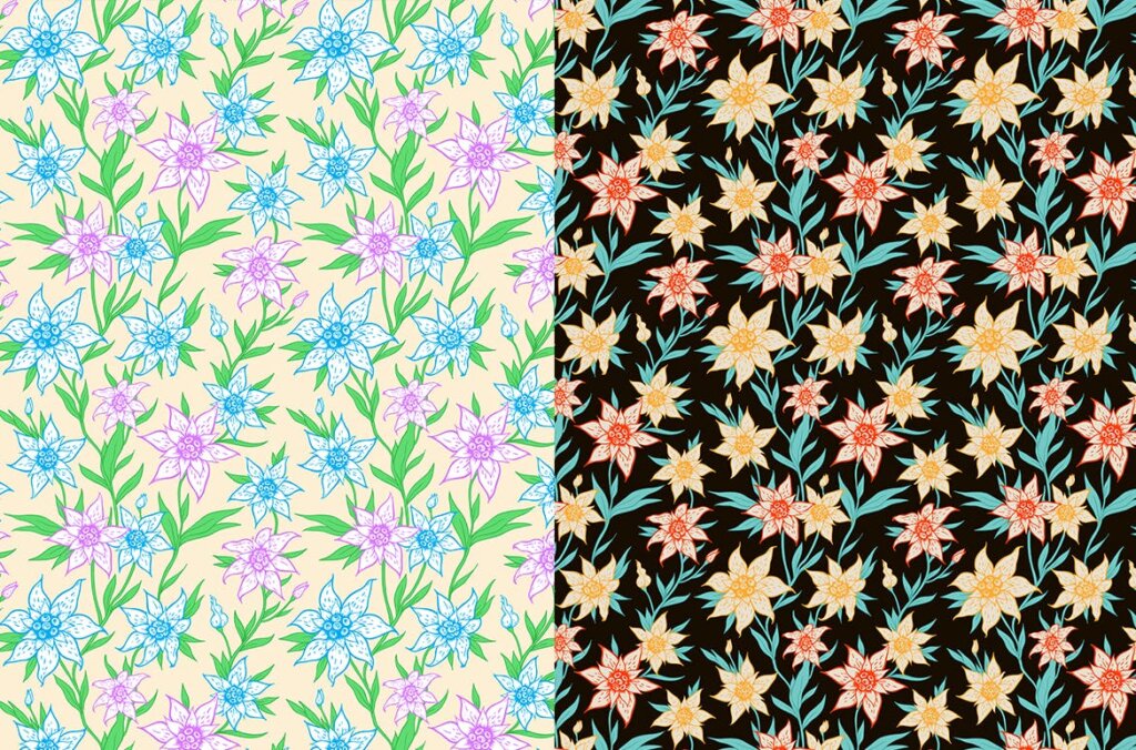 手绘花卉矢量装饰图案素材纹理下载Hand Drawn Floral Patterns插图2