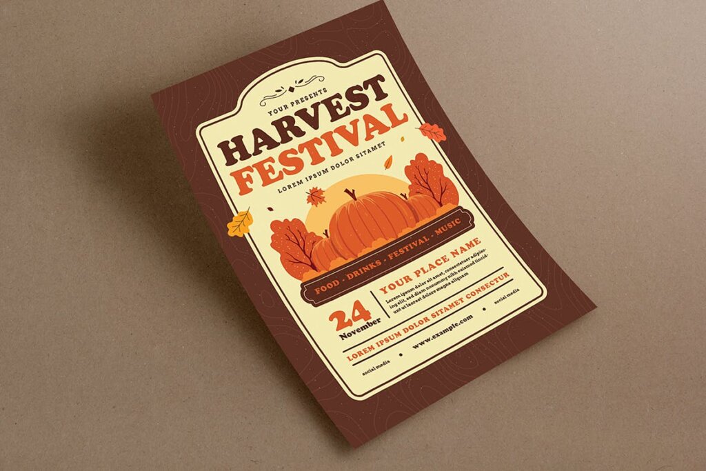 丰收季节庆祝活动传单海报模版素材Harvest Festival Event Flyer插图2