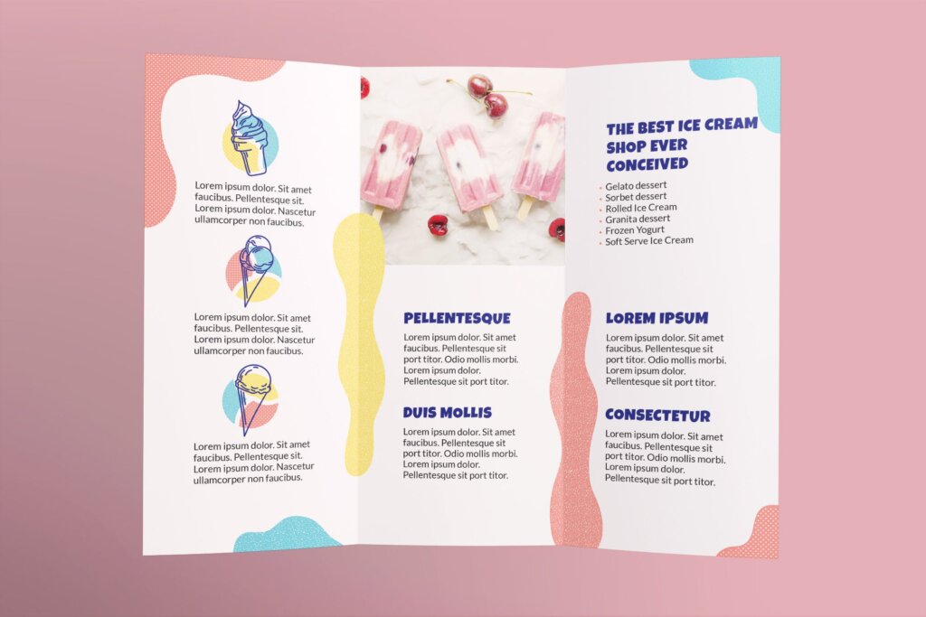 冷饮甜品冰淇淋折页传单折页模板素材下载Ice Cream Shop Brochure Trifold插图2