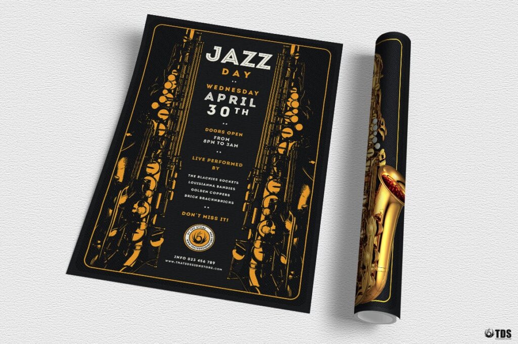 爵士音乐海报传单素材模板Jazz Day Flyer Template V2插图2