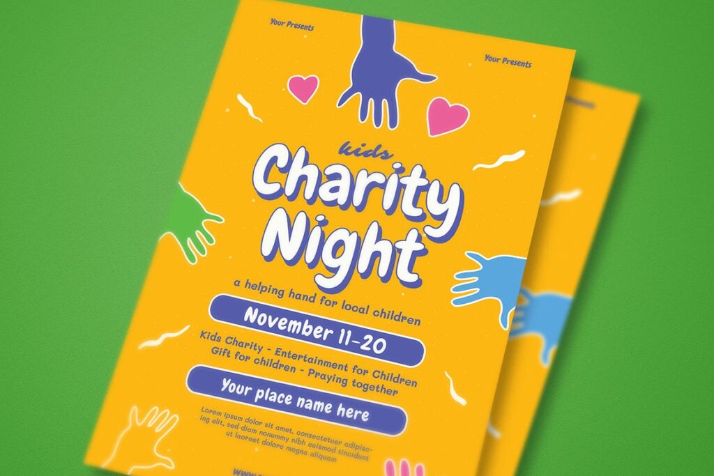 夏令营活动海报传单模版素材Kids Charity Night Event Flyer插图2