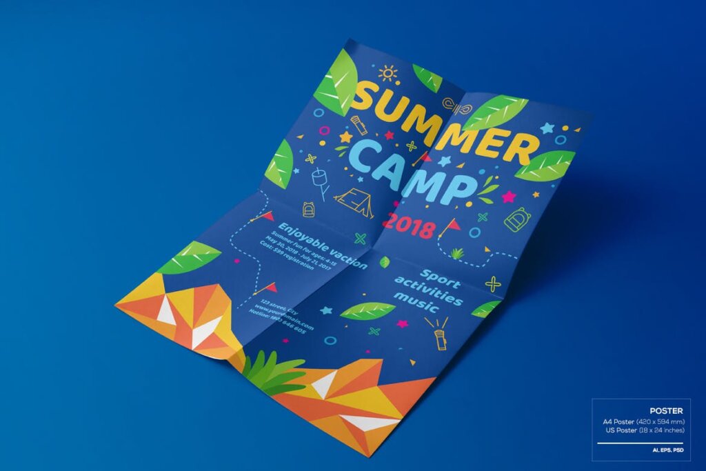 夏季节日传单海报模版素材下载Kids Summer Camp-Set Template插图2