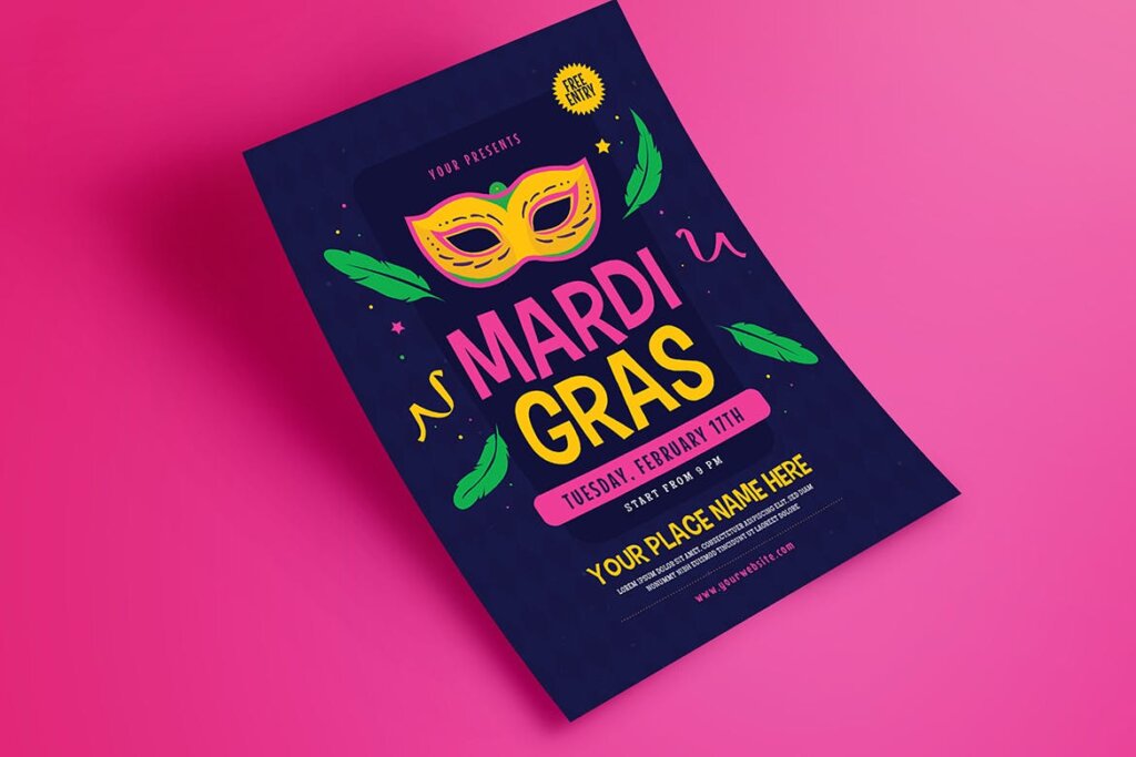 时尚传单海报模版素材下载模版Mardi Gras Event Flyer插图2