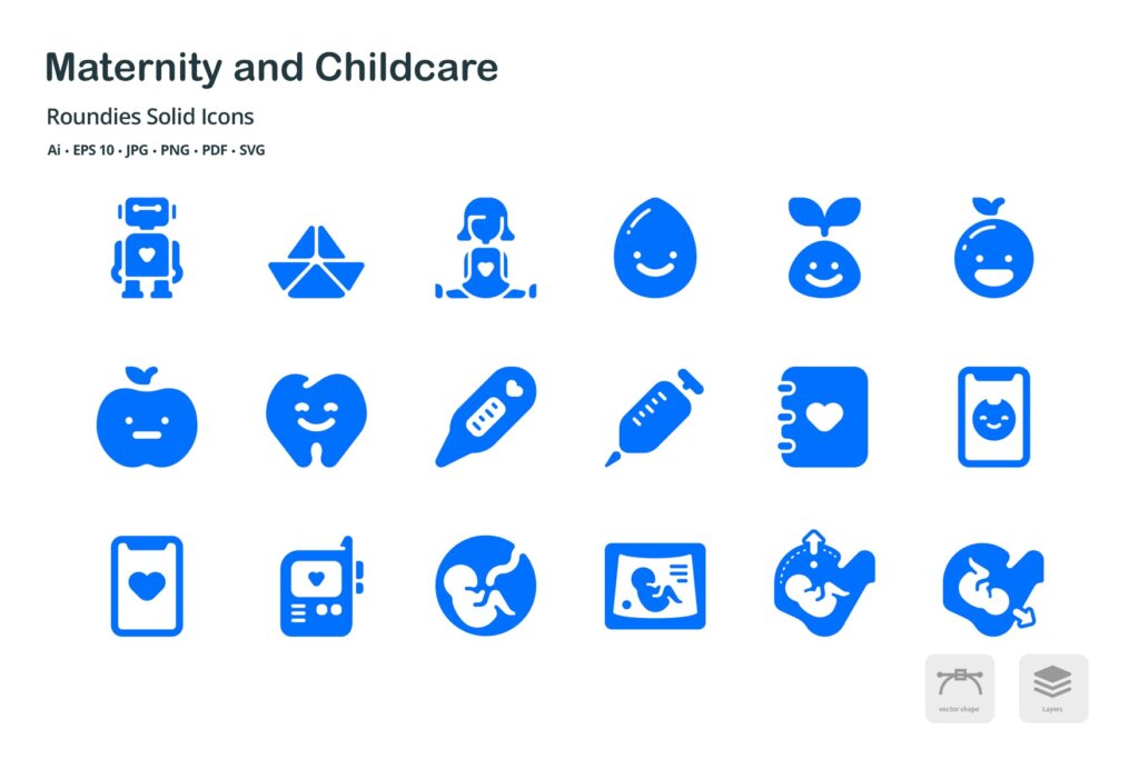 孕妇和儿童保育圆形剪影矢量图标素材下载Maternity and Childcare Roundies Solid Glyph Icons插图2