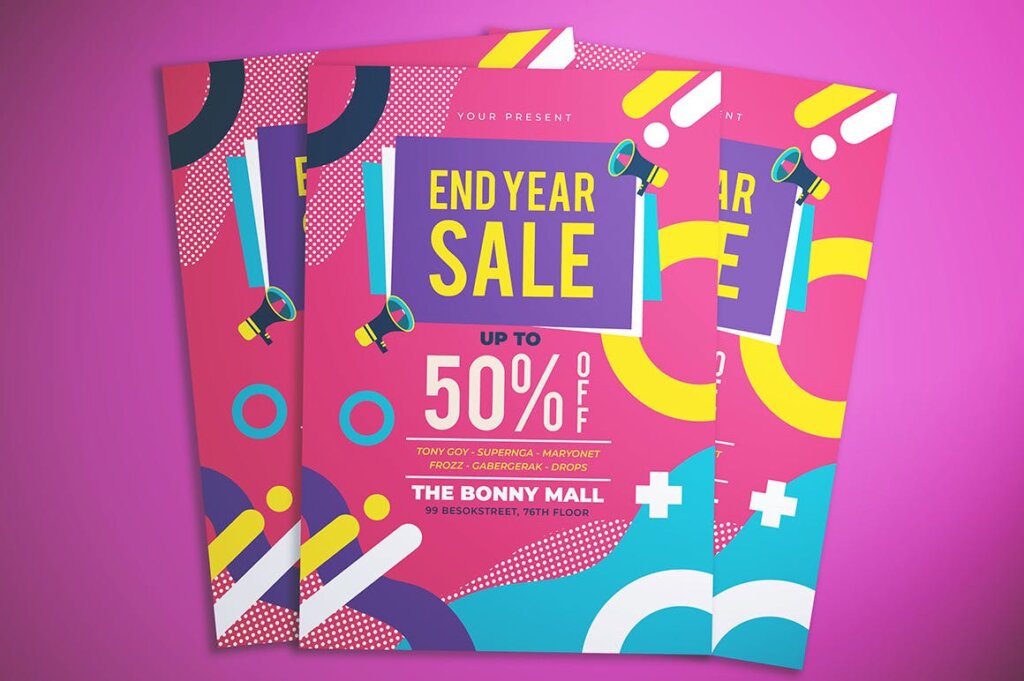 孟菲斯年终销售传单海报模版素材Memphis End Year Sale Flyer插图2
