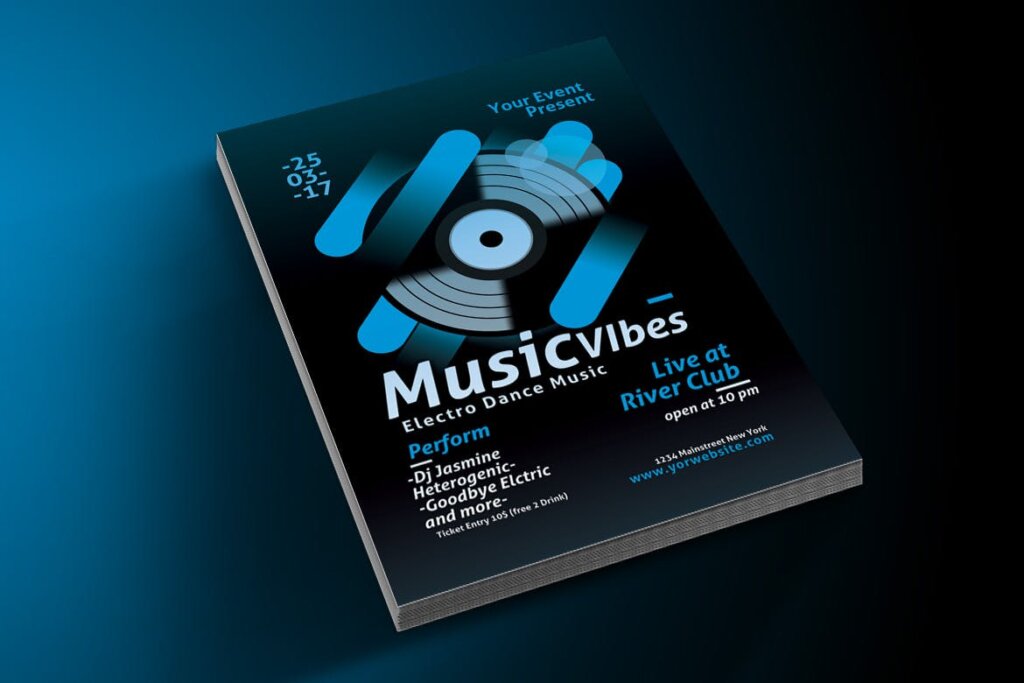 创意音乐唱片场景插画电子音乐传单海报传单模板素材Minimal Electro Music Flyer插图2