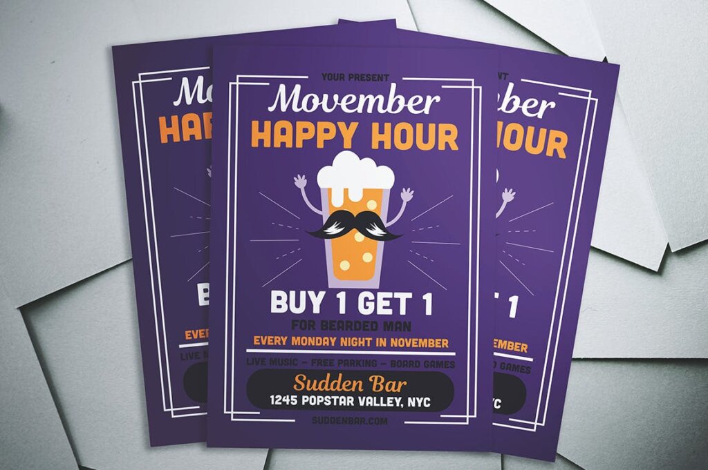 文艺搞怪啤酒节创意海报传单模板素材Movember Flyer插图1