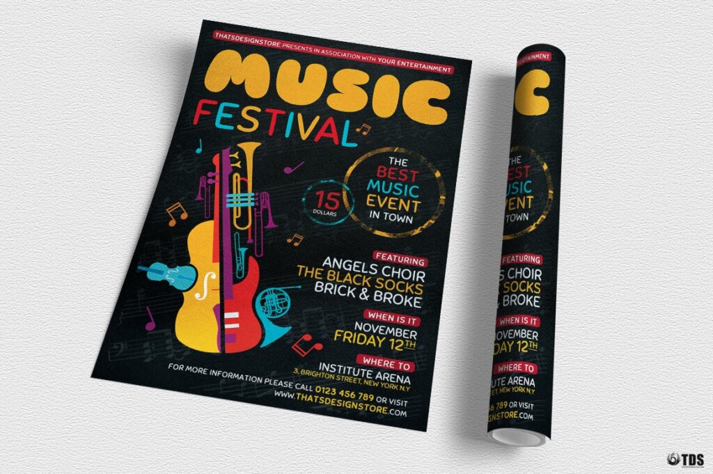音乐节传单海报模版素材下载Music Festival Flyer Template V10插图2