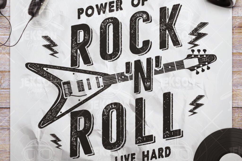 节日相关装饰图案模版素材下载Music Rock n Roll Print for T-Shirt, Retro Design插图2