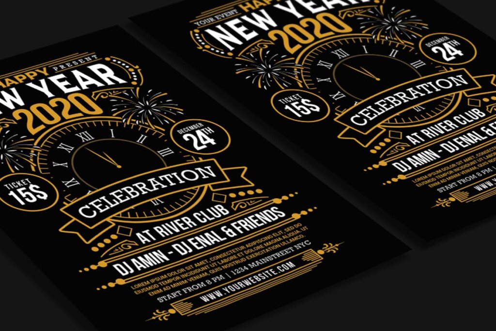 新年派对庆祝黑色主题海报传单模板素材New Year 2020 Party Celebration插图2
