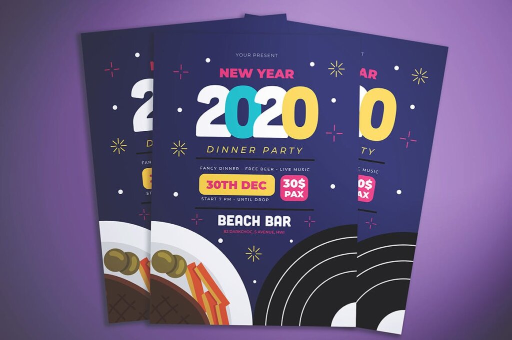 新年晚餐庆祝聚会活动传单海报New Year Dinner Flyer插图2