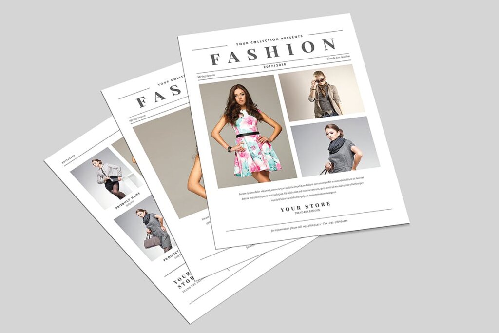 新时尚女性服装海报传单模版素材下载Newspaper Style Fashion Flyer插图2