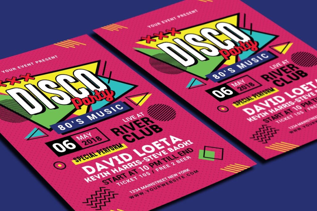 几何背景图案摇滚音乐海报传单模板素材下载Retro Music Disco Party插图2