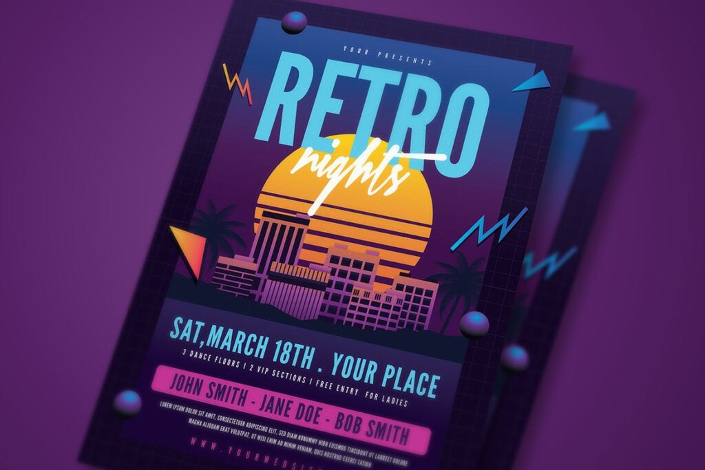 矢量插图素材模版素材下载Retro Night 80s Flyer插图2