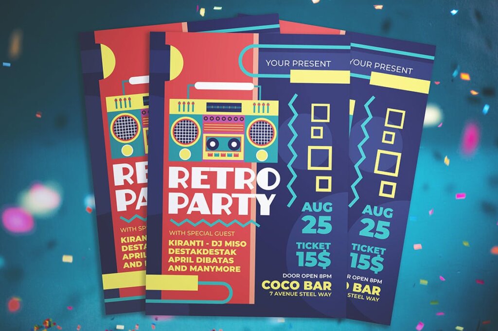 复古风格音乐派对传单海报模板素材下载Retro Party Flyer KP6DYSX插图2