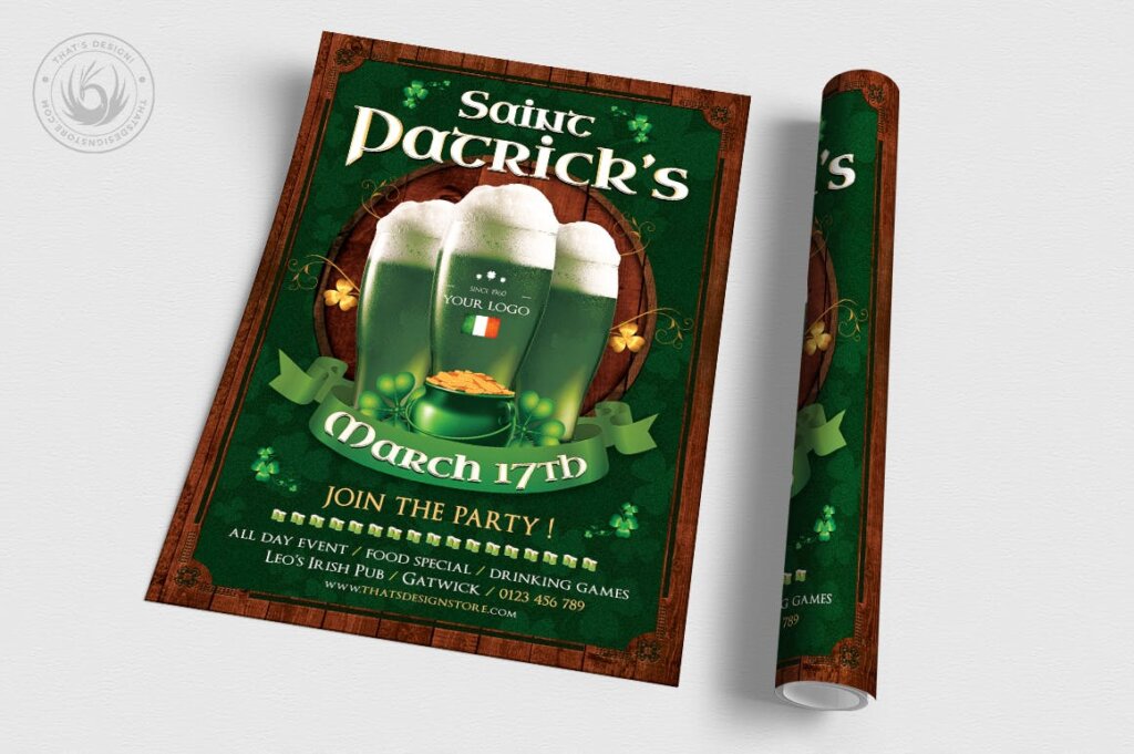 夏季啤酒节海报传单素材下载Saint Patricks Day Flyer Template V8插图2